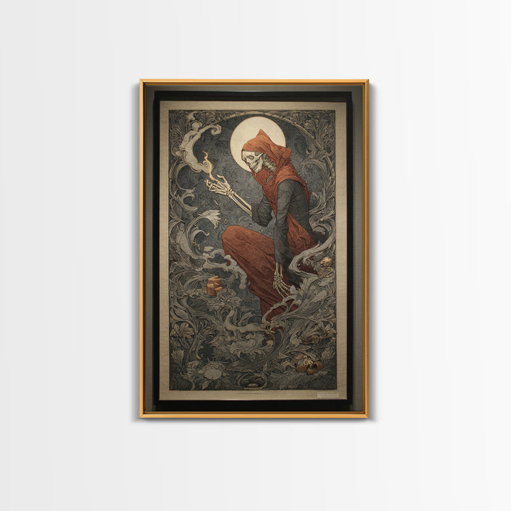 Art Nouveau Witchcraft, Danse Macabre Art, Vertical Wall Art, Dark Fantasy Wall Art, Canvas Print, Halloween Wall Art