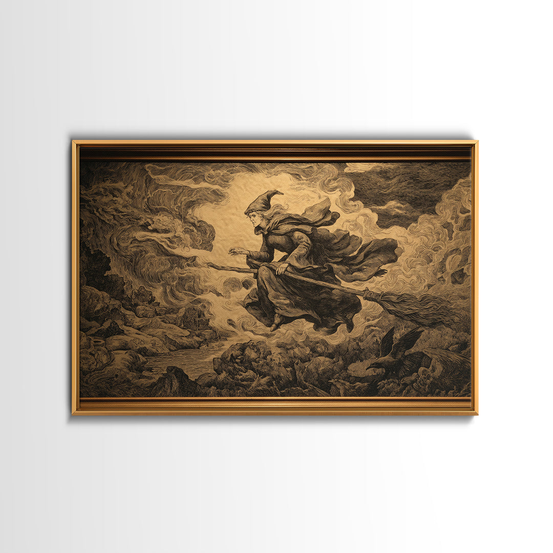 Art Nouveau Witchcraft, Baroque Witchcraft Art, Landscape Wall Art, Gothic Horror Wall Art, Framed Canvas Print, Halloween Wall Art