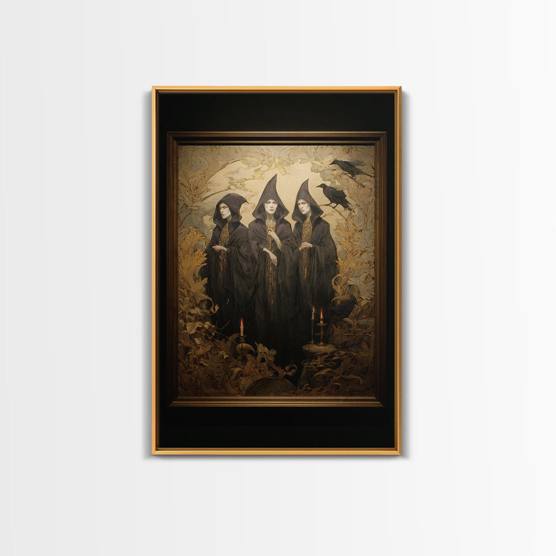 Art Nouveau Witchcraft, Dark Romantic Horror Art, Vertical Wall Art, Macabre Wall Art, Canvas Print, Halloween Wall Art