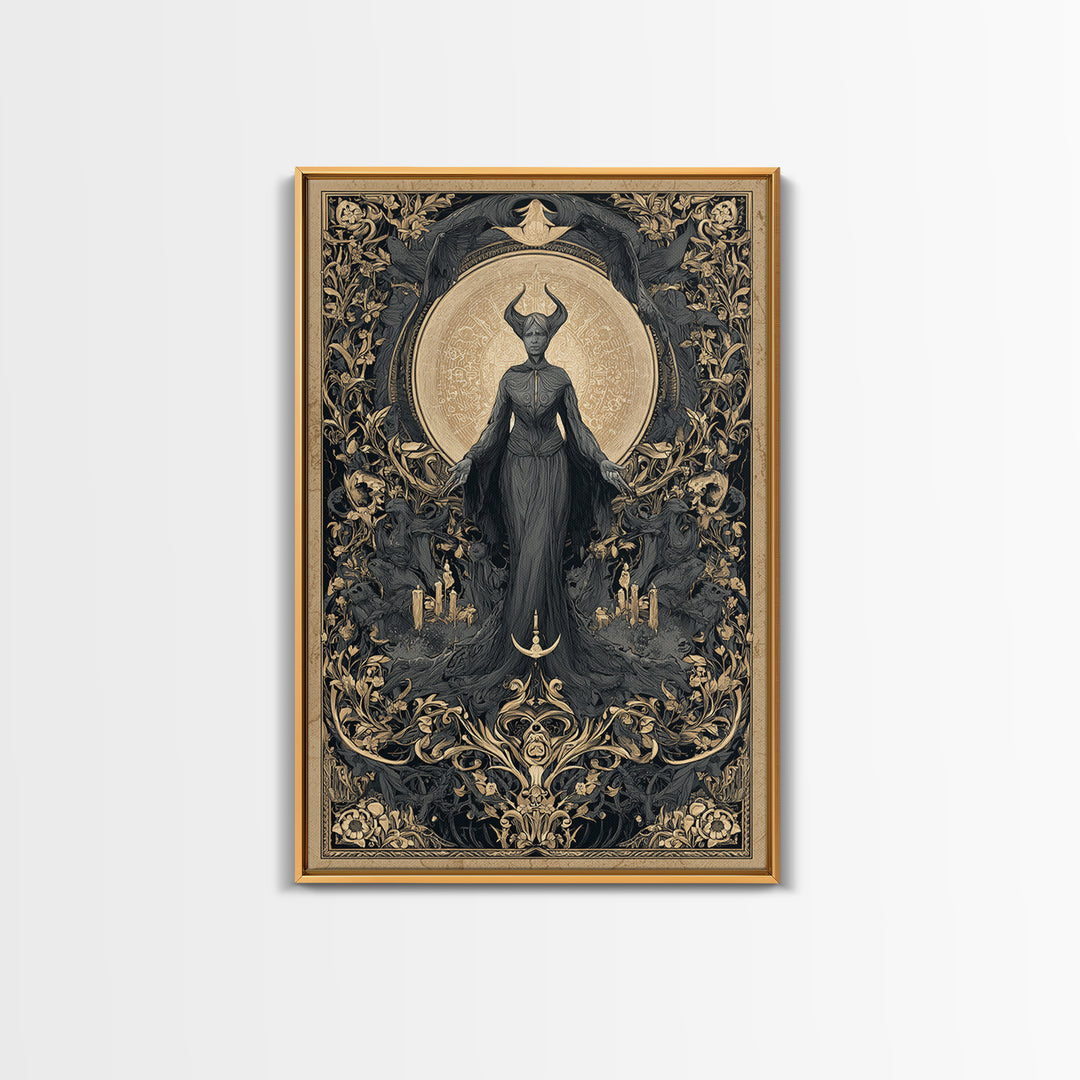 Art Nouveau Witchcraft, Gothic Nightmare Art, Vertical Wall Art, Dark Fantasy Wall Art, Framed Canvas Print, Halloween Wall Art