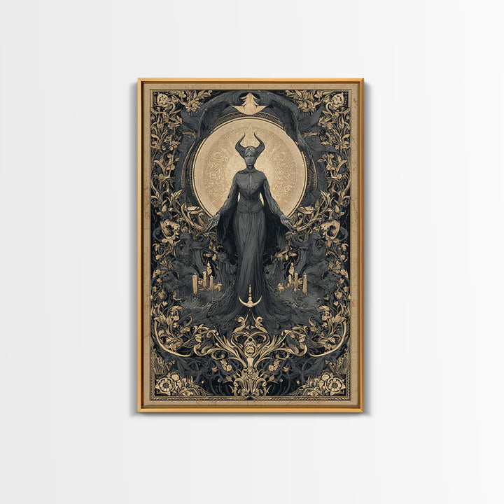 Art Nouveau Witchcraft, Gothic Nightmare Art, Vertical Wall Art, Dark Fantasy Wall Art, Framed Canvas Print, Halloween Wall Art