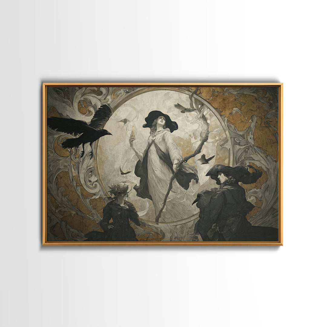 Art Nouveau Witchcraft, Symbolist Gothic Landscape, Landscape Wall Art, Gothic Horror Wall Art, Framed Canvas Print, Halloween Wall Art