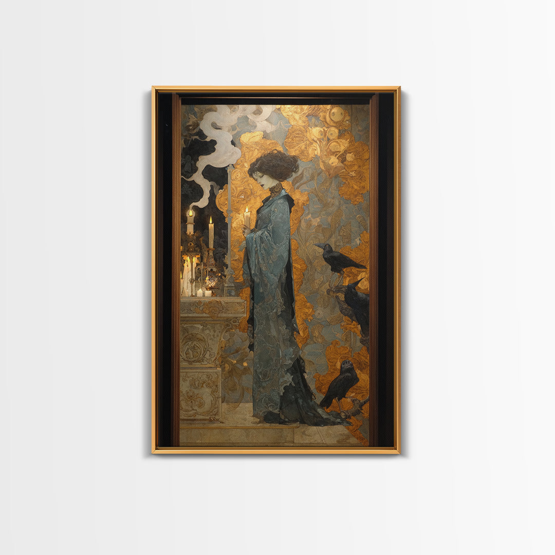 Art Nouveau Witchcraft, Ornate Symbolist Art, Vertical Wall Art, Gothic Horror Wall Art, Framed Canvas Print, Halloween Wall Art