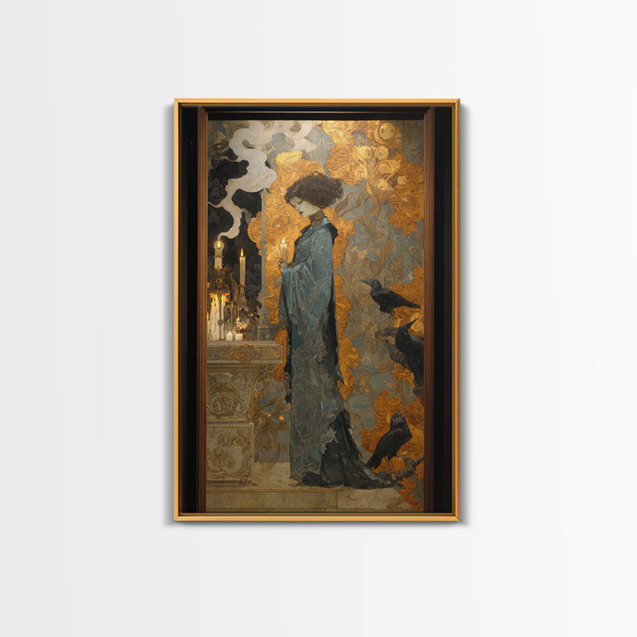 Art Nouveau Witchcraft, Ornate Symbolist Art, Vertical Wall Art, Gothic Horror Wall Art, Framed Canvas Print, Halloween Wall Art