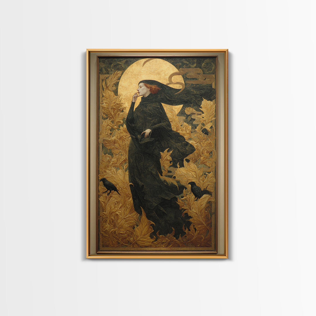 Art Nouveau Witchcraft, Dark Symbolist Art, Vertical Wall Art, Dark Halloween Decor, Canvas Print, Halloween Wall Art