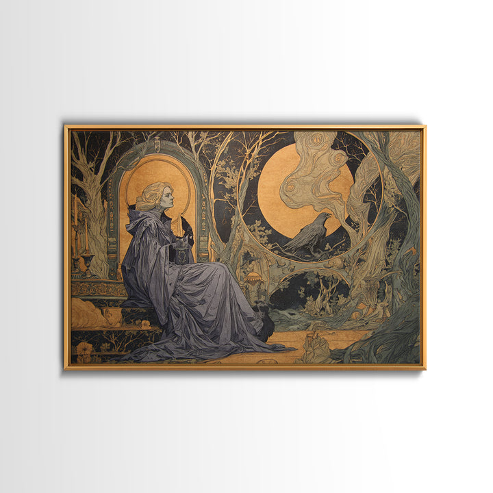 Art Nouveau Witchcraft, Expressionist Gothic Art, Landscape Wall Art, Macabre Wall Art, Framed Canvas Print, Halloween Wall Art