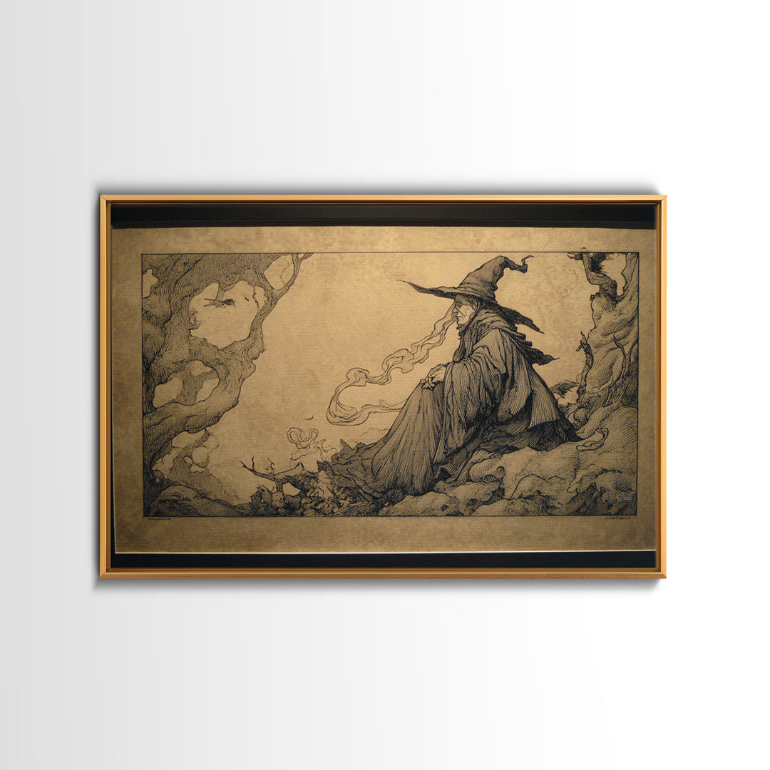 Art Nouveau Witchcraft, Gothic Storybook Art, Landscape Wall Art, Dark Fantasy Wall Art, Framed Canvas Print, Halloween Wall Art