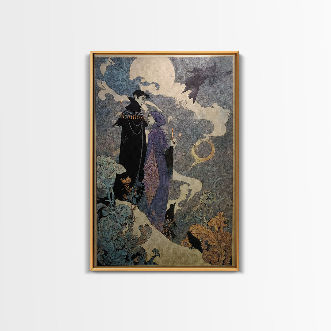 Art Nouveau Witchcraft, Stained Glass Gothic Art, Vertical Wall Art, Dark Halloween Decor, Canvas Print, Halloween Wall Art
