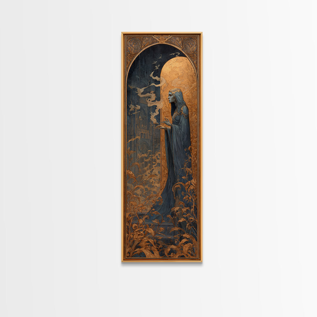 Art Nouveau Witchcraft, Surreal Apocalyptic Art, Tall Narrow Wall Art, Gothic Horror Wall Art, Framed Canvas Print
