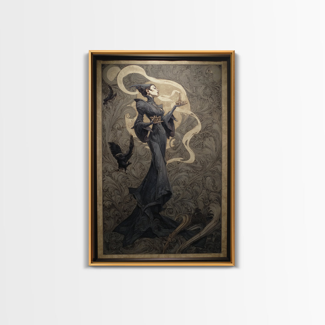 Art Nouveau Witchcraft, Biomechanical Horror Art, Vertical Wall Art, Gothic Horror Wall Art, Canvas Print, Halloween Wall Art