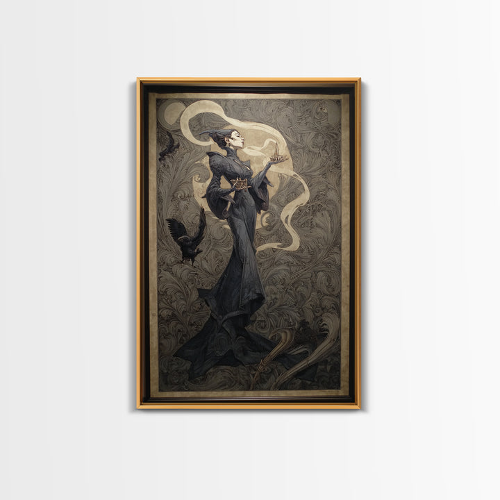 Art Nouveau Witchcraft, Biomechanical Horror Art, Vertical Wall Art, Gothic Horror Wall Art, Canvas Print, Halloween Wall Art