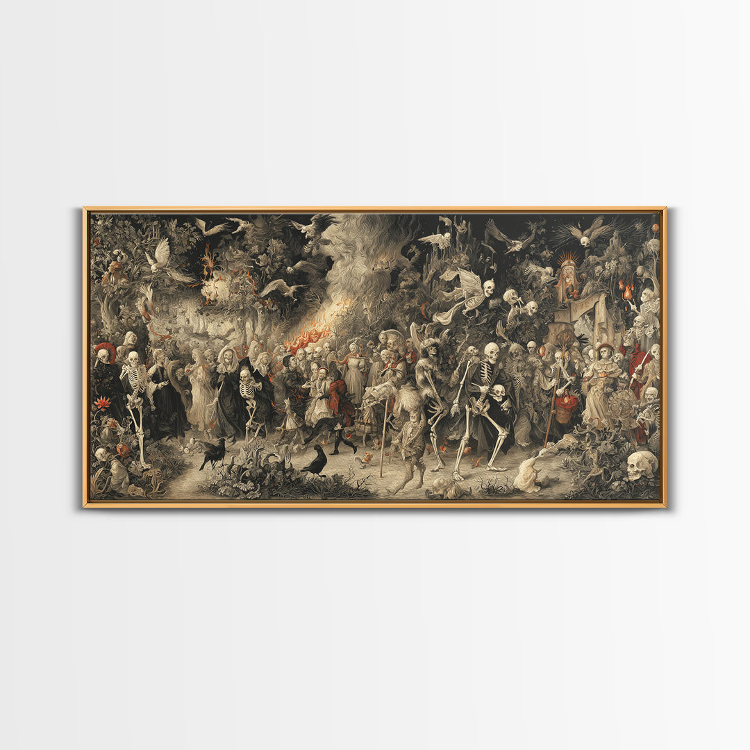 Medieval Danse Macabre, Medieval Grotesque Art, Wide Panoramic Art, Gothic Horror Wall Art, Canvas Print, Halloween Wall Art