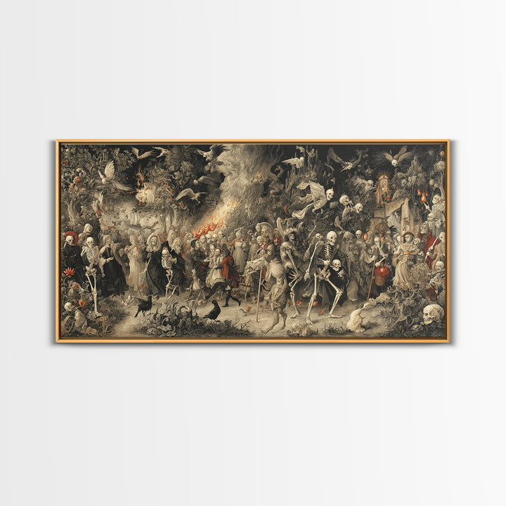 Medieval Danse Macabre, Medieval Grotesque Art, Wide Panoramic Art, Gothic Horror Wall Art, Canvas Print, Halloween Wall Art
