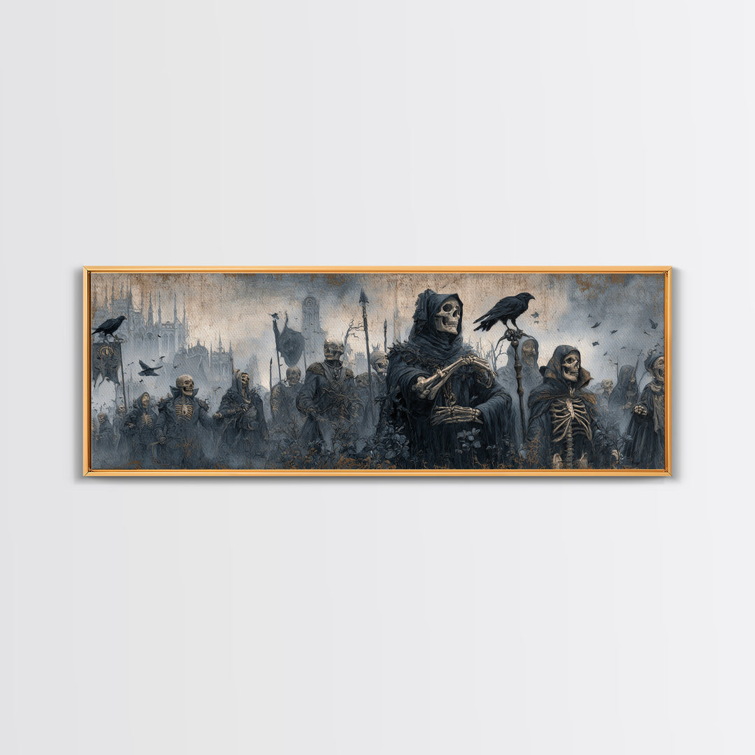 Medieval Danse Macabre, Surreal Apocalyptic Art, Extra Wide Wall Art, Dark Fantasy Wall Art, Framed Canvas Print, Halloween Wall Art