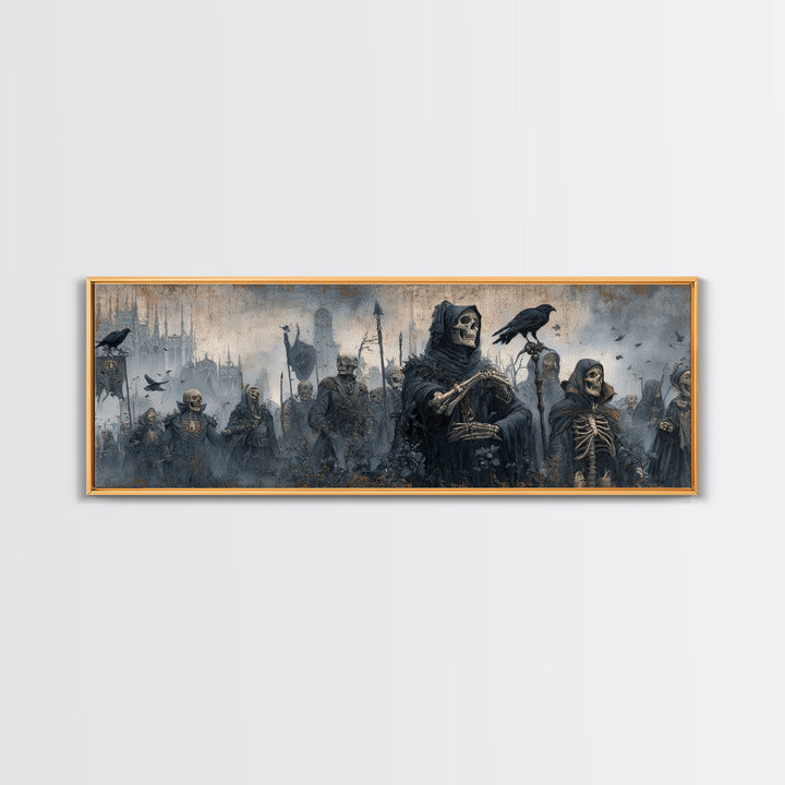 Medieval Danse Macabre, Surreal Apocalyptic Art, Extra Wide Wall Art, Dark Fantasy Wall Art, Framed Canvas Print, Halloween Wall Art