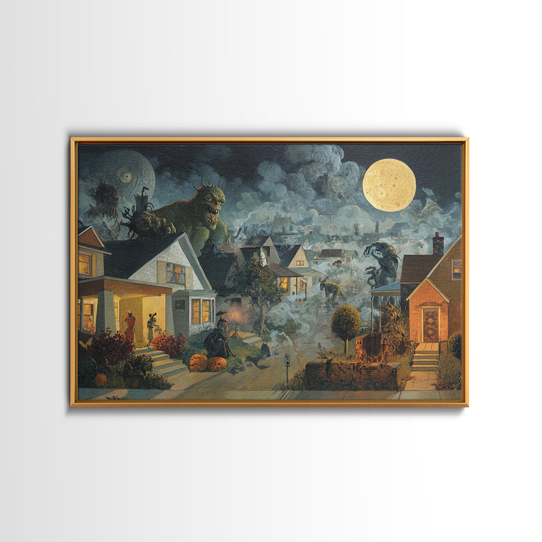 1950s Halloween Nostalgia, Medieval Grotesque Art, Landscape Wall Art, Gothic Horror Wall Art, Canvas Print, Halloween Wall Art