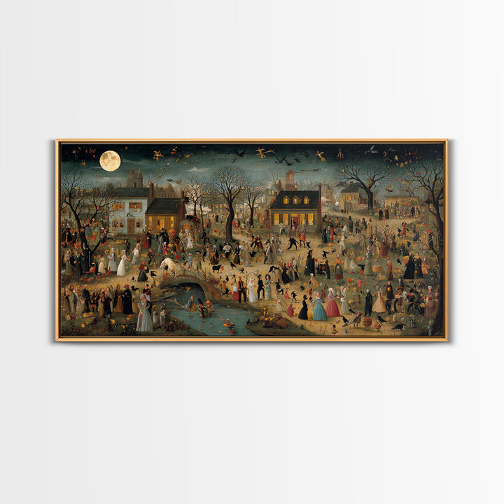 1950s Halloween Nostalgia, Northern Renaissance Horror, Wide Panoramic Art, Macabre Wall Art, Canvas Print, Halloween Wall Art