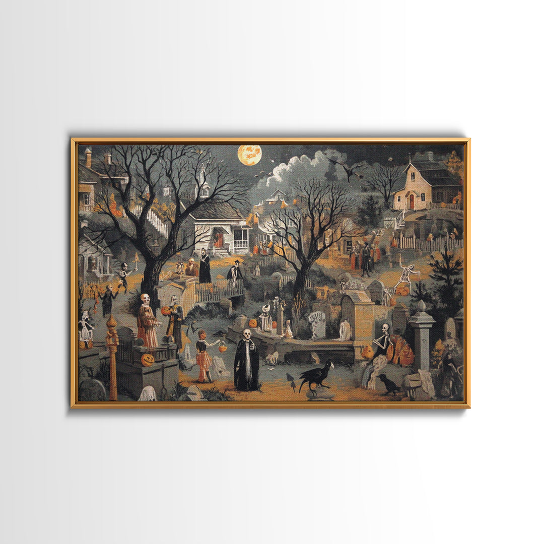 1950s Halloween Nostalgia, Danse Macabre Art, Landscape Wall Art, Macabre Wall Art, Canvas Print, Halloween Wall Art