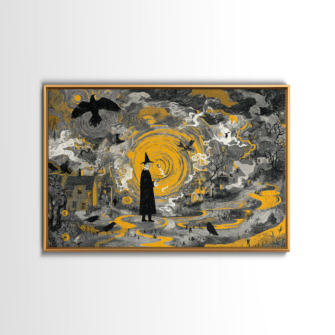 1950s Halloween Nostalgia, Baroque Witchcraft Art, Landscape Wall Art, Gothic Horror Wall Art, Framed Canvas Print, Halloween Wall Art