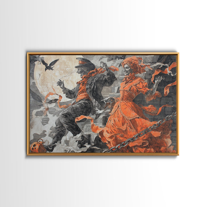 1950s Halloween Nostalgia, Architectural Etching Art, Landscape Wall Art, Gothic Horror Wall Art, Framed Canvas Print