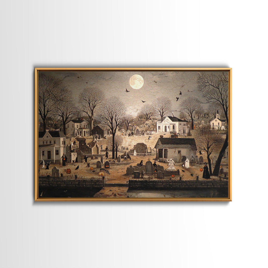 1950s Halloween Nostalgia, Romantic Gothic Landscape, Landscape Wall Art, Dark Halloween Decor, Canvas Print, Halloween Wall Art