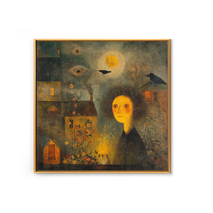 1950s Halloween Nostalgia, Symbolist Dream Art, Square Wall Art, Dark Halloween Decor, Canvas Print, Halloween Wall Art