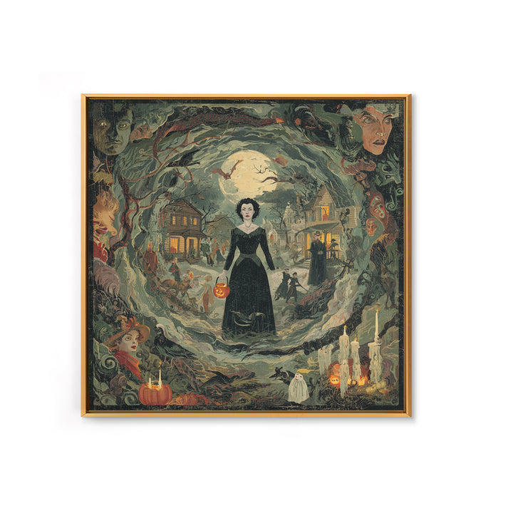 1950s Halloween Nostalgia, Dark Symbolist Art, Square Wall Art, Gothic Horror Wall Art, Framed Canvas Print, Halloween Wall Art
