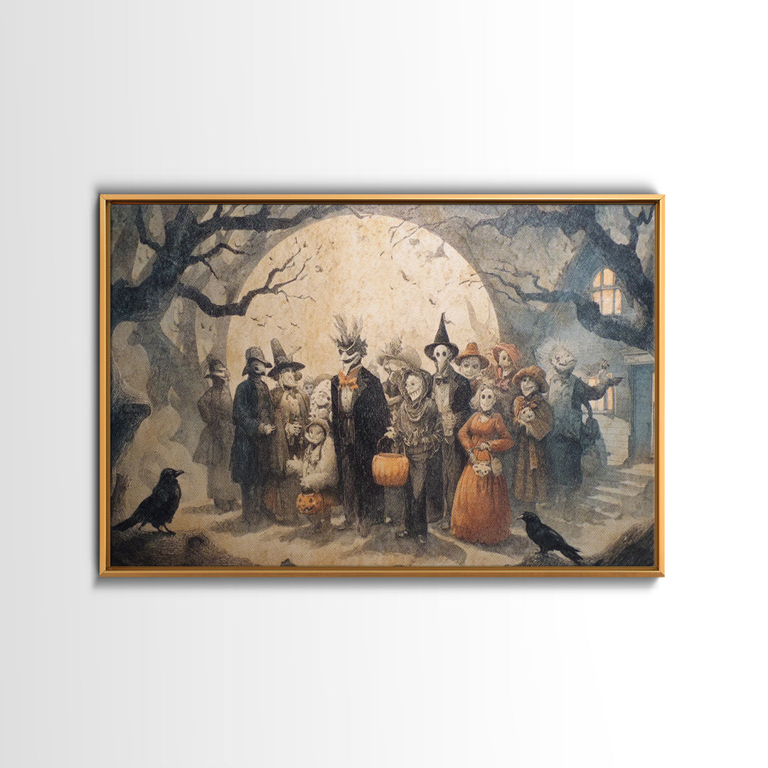 1950s Halloween Nostalgia, Expressionist Nightmare Art, Landscape Wall Art, Macabre Wall Art, Framed Canvas Print, Halloween Wall Art