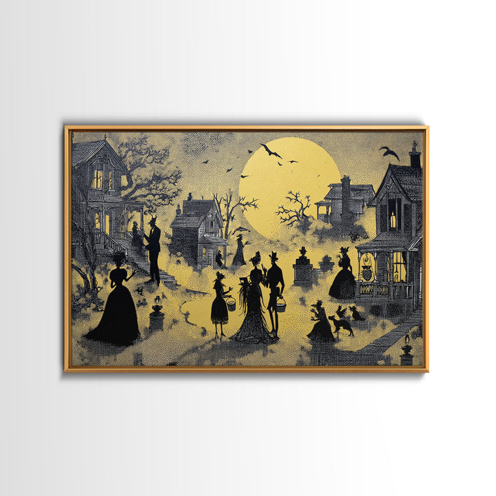 1950s Halloween Nostalgia, Decadent Line Art, Landscape Wall Art, Dark Halloween Decor, Canvas Print, Halloween Wall Art