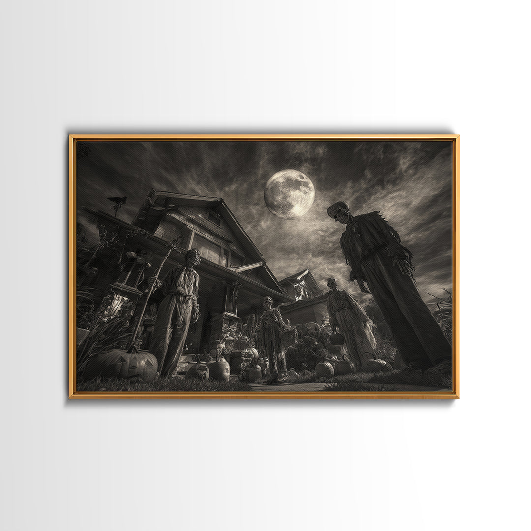 1950s Halloween Nostalgia, Biomechanical Horror Art, Landscape Wall Art, Dark Fantasy Wall Art, Framed Canvas Print, Halloween Wall Art