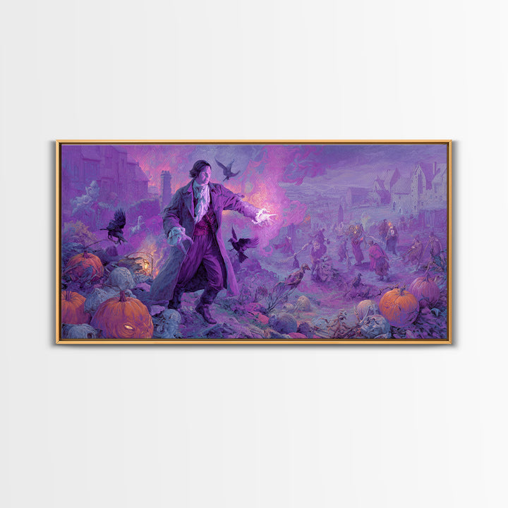 1980s Neon Horror, Northern Renaissance Horror, Wide Panoramic Art, Dark Fantasy Wall Art, Framed Canvas Print, Halloween Wall Art