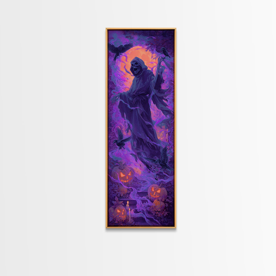 1980s Neon Horror, Dark Renaissance Art, Tall Narrow Wall Art, Dark Fantasy Wall Art, Framed Canvas Print, Halloween Wall Art