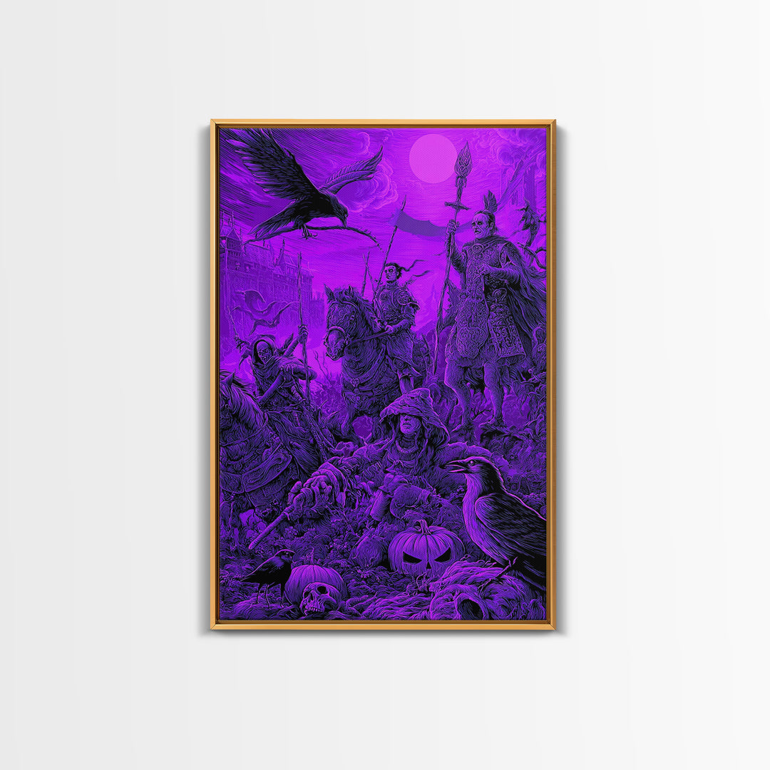 1980s Neon Horror, Renaissance Engraving Art, Vertical Wall Art, Dark Fantasy Wall Art, Framed Canvas Print, Halloween Wall Art