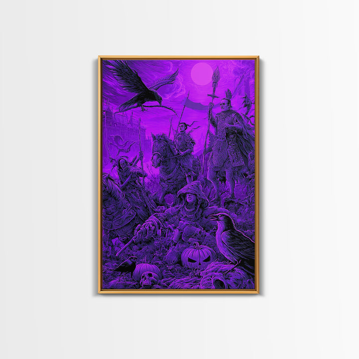 1980s Neon Horror, Renaissance Engraving Art, Vertical Wall Art, Dark Fantasy Wall Art, Framed Canvas Print, Halloween Wall Art