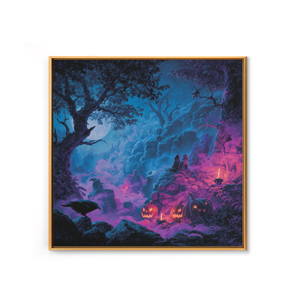 1980s Neon Horror, Baroque Witchcraft Art, Square Wall Art, Dark Halloween Decor, Framed Canvas Print, Halloween Wall Art