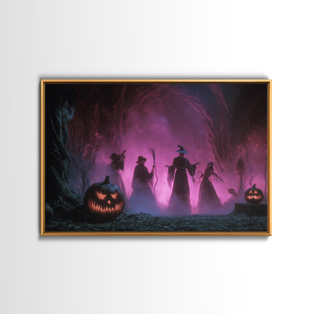 1980s Neon Horror, Dark Romantic Horror Art, Landscape Wall Art, Dark Fantasy Wall Art, Framed Canvas Print, Halloween Wall Art