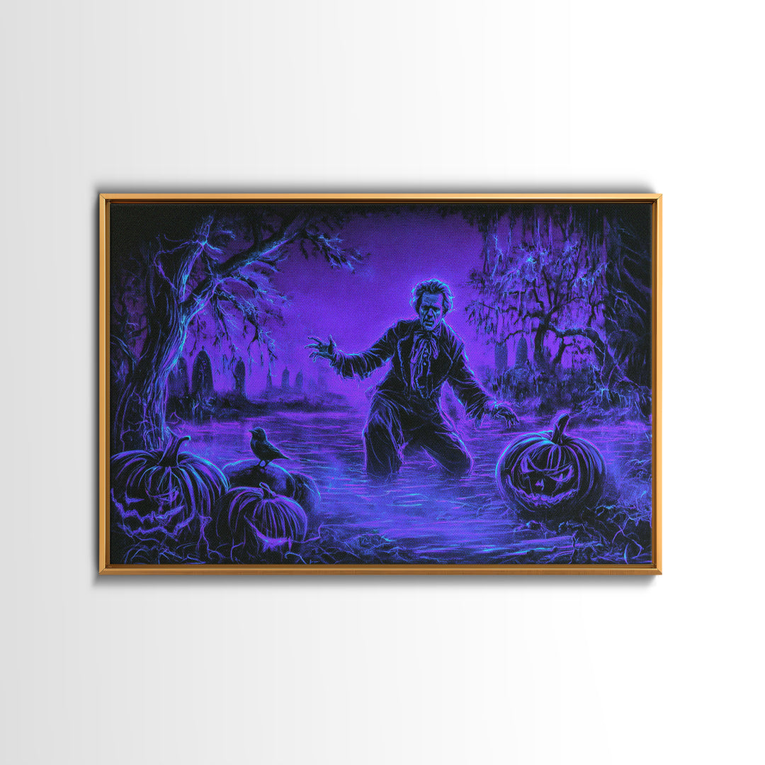1980s Neon Horror, Symbolist Gothic Landscape, Landscape Wall Art, Macabre Wall Art, Canvas Print, Halloween Wall Art
