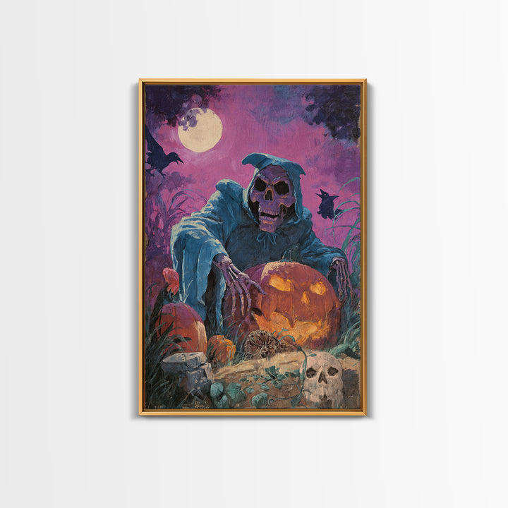 1980s Neon Horror, Decadent Gothic Art, Vertical Wall Art, Dark Fantasy Wall Art, Framed Canvas Print, Halloween Wall Art