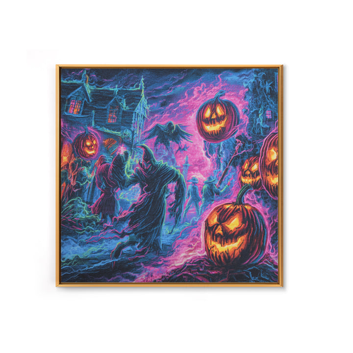 1980s Neon Horror, Grotesque Carnival Art, Square Wall Art, Dark Fantasy Wall Art, Framed Canvas Print, Halloween Wall Art