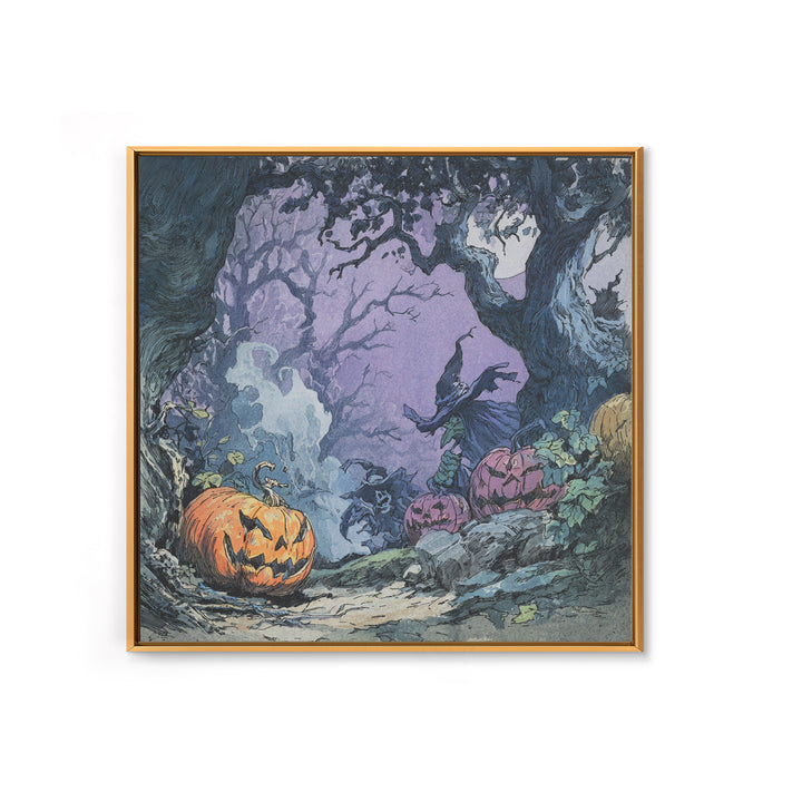 1980s Neon Horror, Gothic Storybook Art, Square Wall Art, Dark Fantasy Wall Art, Framed Canvas Print, Halloween Wall Art