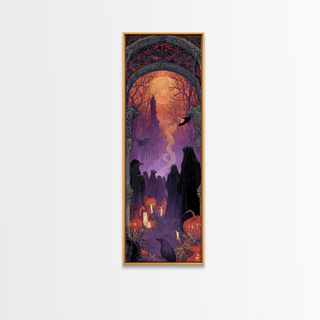 1980s Neon Horror, Stained Glass Gothic Art, Tall Narrow Wall Art, Dark Halloween Decor, Canvas Print, Halloween Wall Art