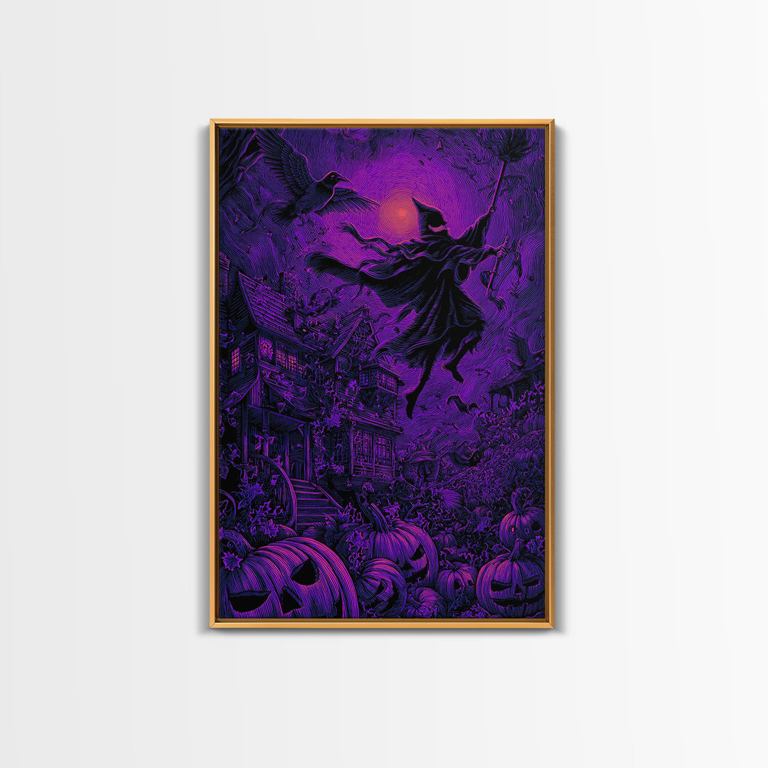 1980s Neon Horror, Victorian Macabre Art, Vertical Wall Art, Dark Halloween Decor, Framed Canvas Print, Halloween Wall Art