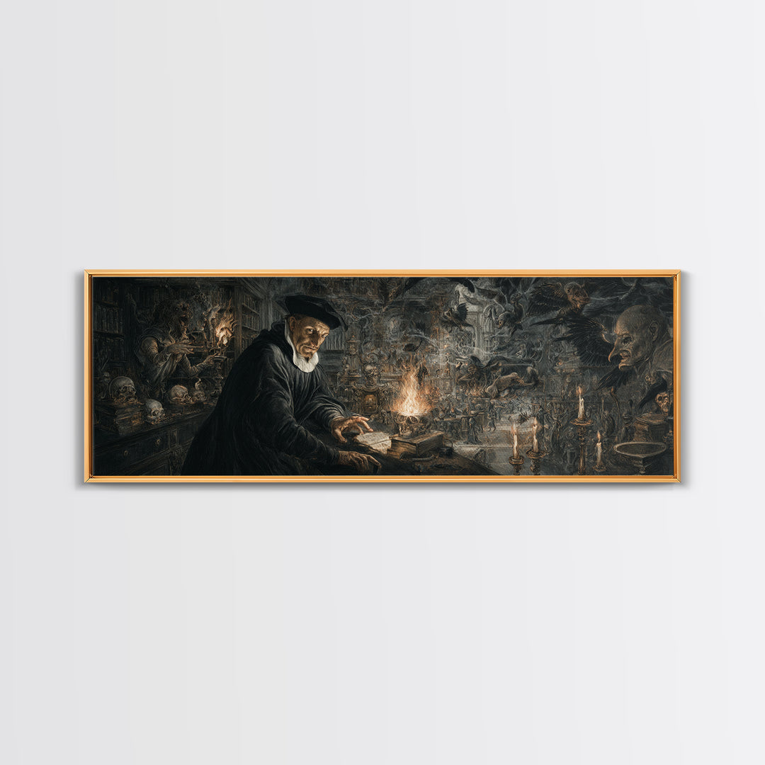 Dark Academia Halloween, Medieval Grotesque Art, Extra Wide Wall Art, Gothic Horror Wall Art, Canvas Print, Halloween Wall Art