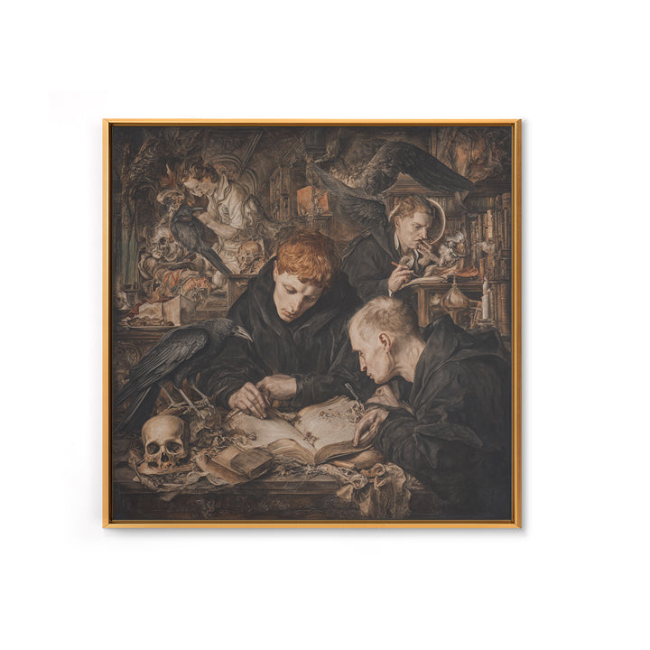 Dark Academia Halloween, Dark Renaissance Art, Square Wall Art, Macabre Wall Art, Framed Canvas Print, Halloween Wall Art