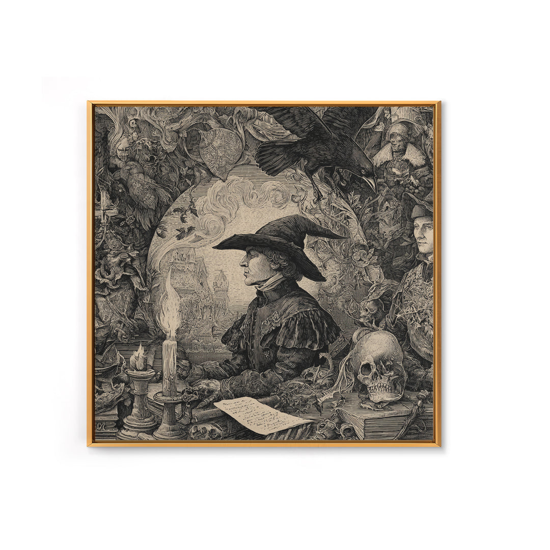 Dark Academia Halloween, Renaissance Engraving Art, Square Wall Art, Gothic Horror Wall Art, Canvas Print, Halloween Wall Art