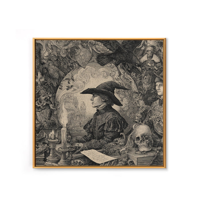 Dark Academia Halloween, Renaissance Engraving Art, Square Wall Art, Gothic Horror Wall Art, Canvas Print, Halloween Wall Art