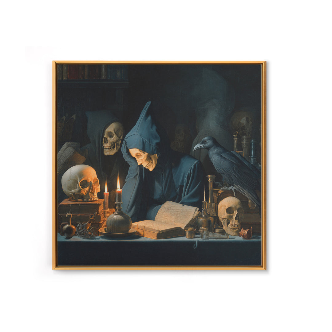 Dark Academia Halloween, Danse Macabre Art, Square Wall Art, Gothic Horror Wall Art, Framed Canvas Print