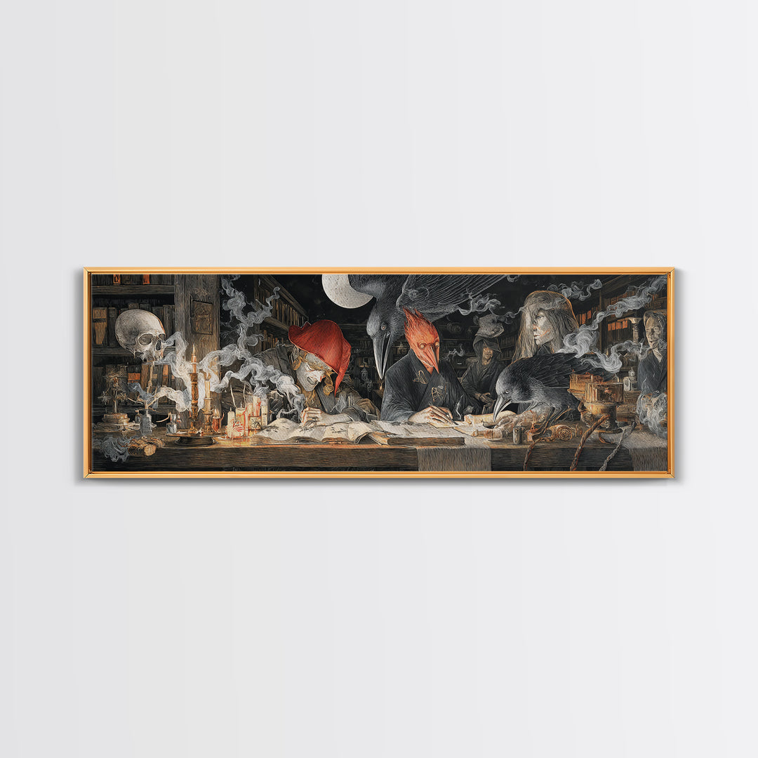Dark Academia Halloween, Visionary Gothic Art, Extra Wide Wall Art, Dark Fantasy Wall Art, Canvas Print, Halloween Wall Art