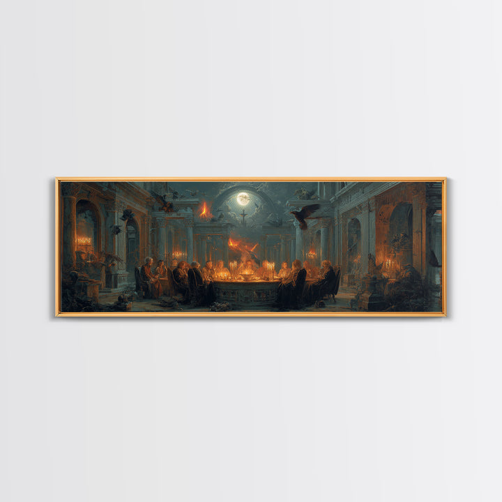 Dark Academia Halloween, Apocalyptic Romantic Art, Extra Wide Wall Art, Dark Halloween Decor, Canvas Print, Halloween Wall Art
