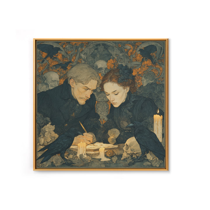 Dark Academia Halloween, Symbolist Death Art, Square Wall Art, Macabre Wall Art, Framed Canvas Print, Halloween Wall Art